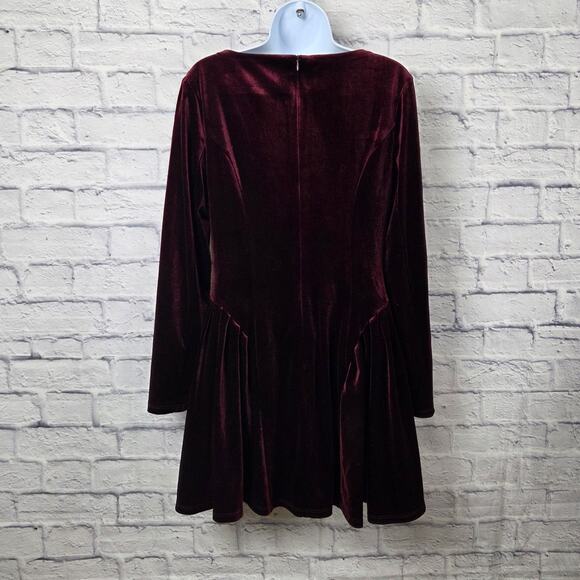 Commense Tunic Mini Dress Womens Size Medium Pleated Panel Velvet Burgandy - Picture 3 of 11